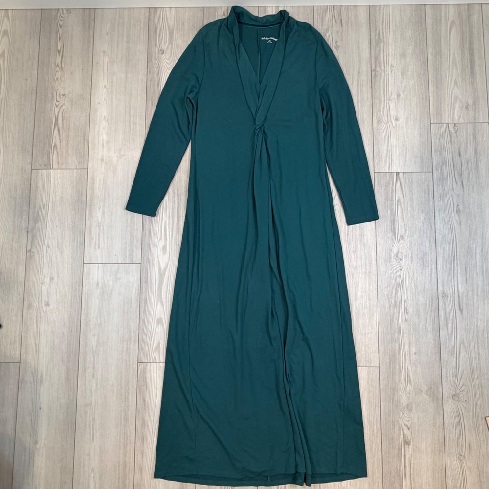 Soft Surroundings Green Twist Front Lagia Maxi Dress Long Sleeve V-Neck Large